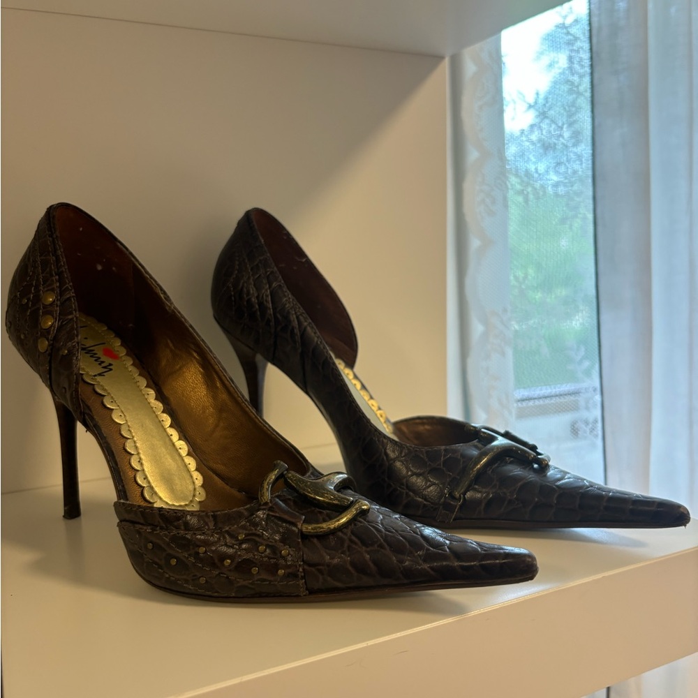 Y2K Pointy Buckle Snakeskin Heels